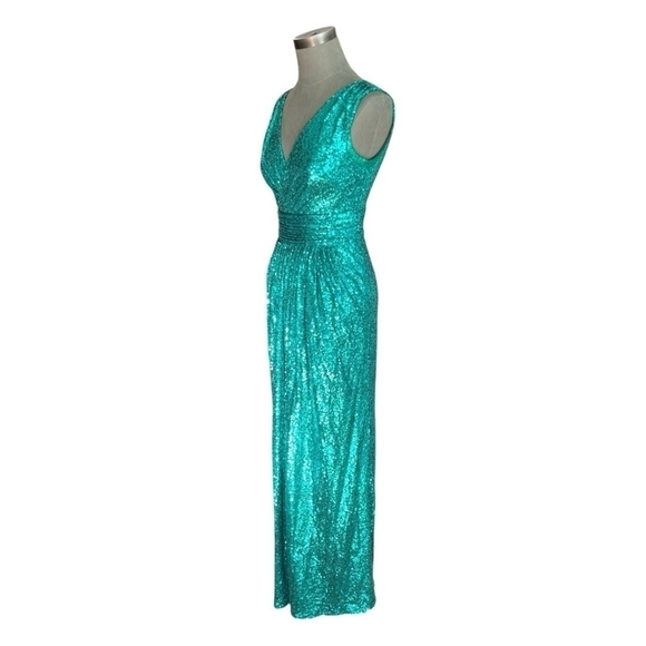 NWT Women Dress KATE KASIN Green Sequin Sleeveless Prom Maxi Dress Ball Gown - Picture 6 of 11